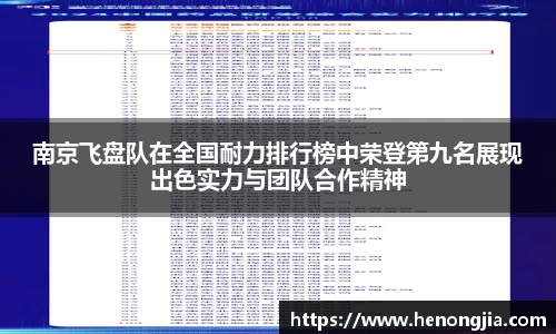 南京飞盘队在全国耐力排行榜中荣登第九名展现出色实力与团队合作精神